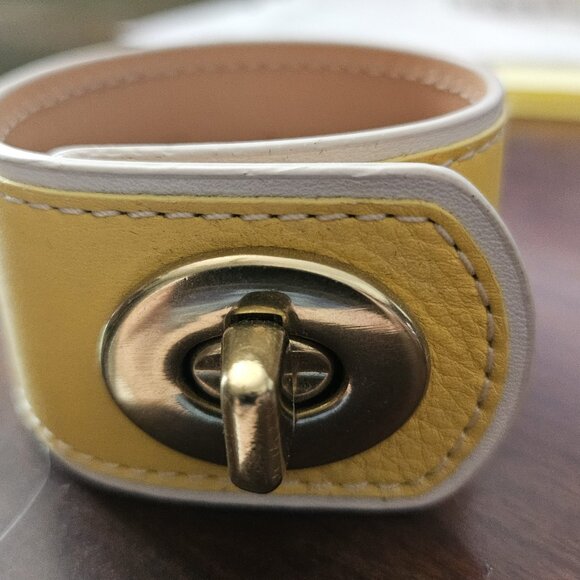 Coach Yellow and White Leather Turn lock Wrap Bracelet NWOT - Picture 2 of 4